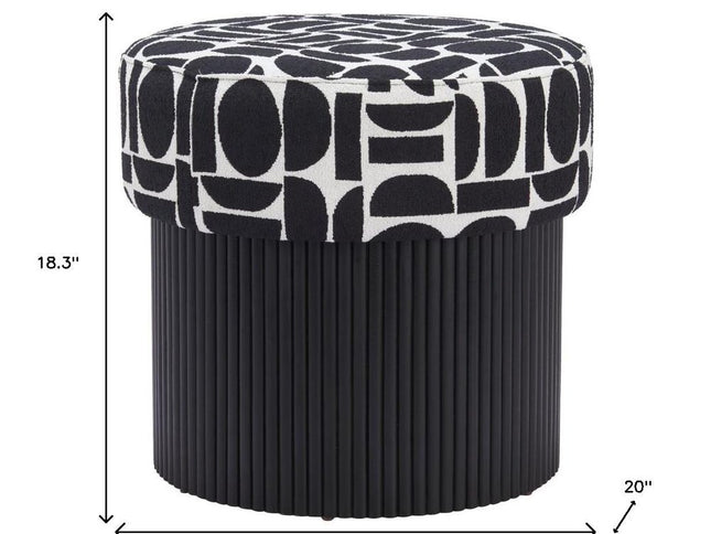 20" White and Black Fabric Round Ottoman
