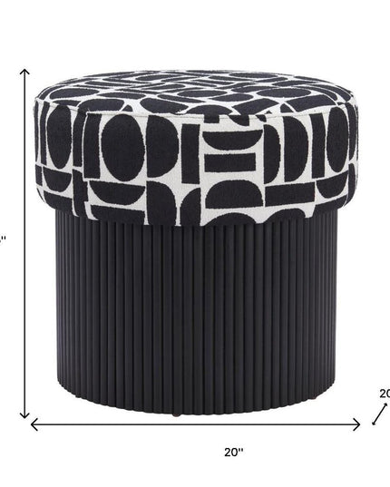 20" White and Black Fabric Round Ottoman