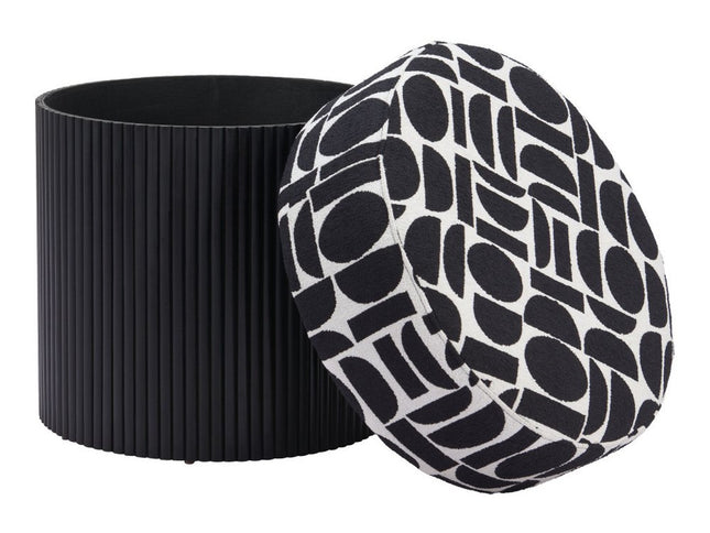 20" White and Black Fabric Round Ottoman