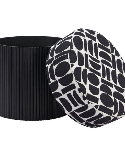 20" White and Black Fabric Round Ottoman