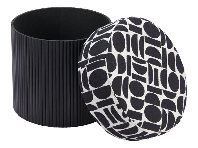 20" White and Black Fabric Round Ottoman