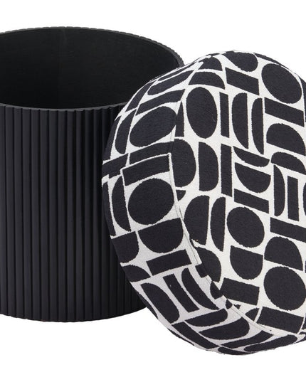 20" White and Black Fabric Round Ottoman