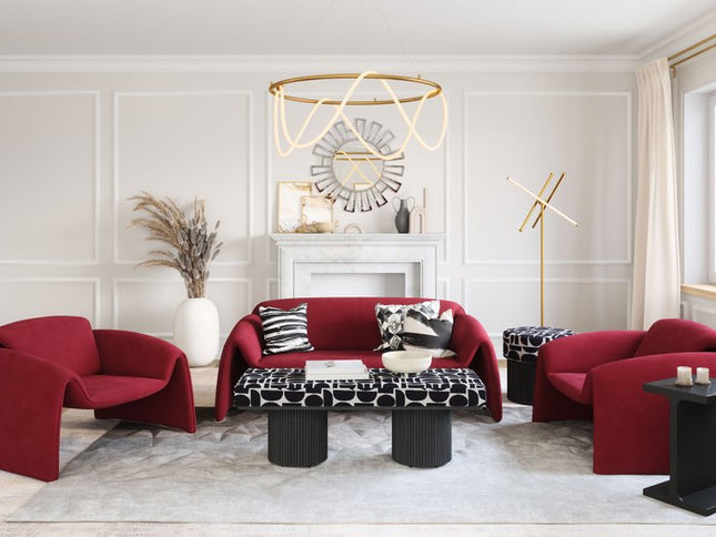 20" White and Black Fabric Round Ottoman