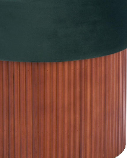 20" Green and Brown Fabric Round Ottoman