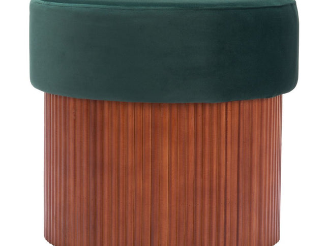 20" Green and Brown Fabric Round Ottoman