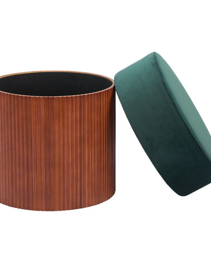 20" Green and Brown Fabric Round Ottoman