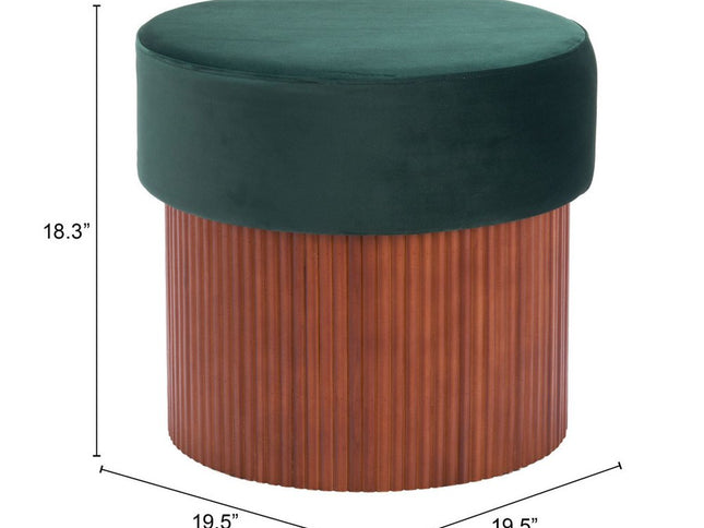 20" Green and Brown Fabric Round Ottoman