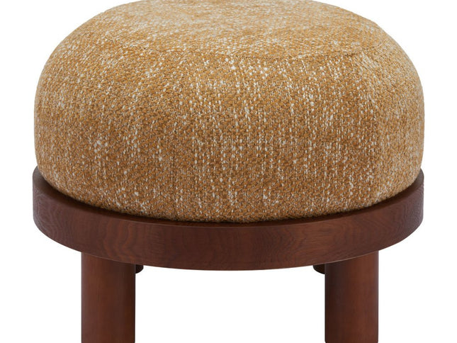 23" Yellow and Brown Fabric Ottoman