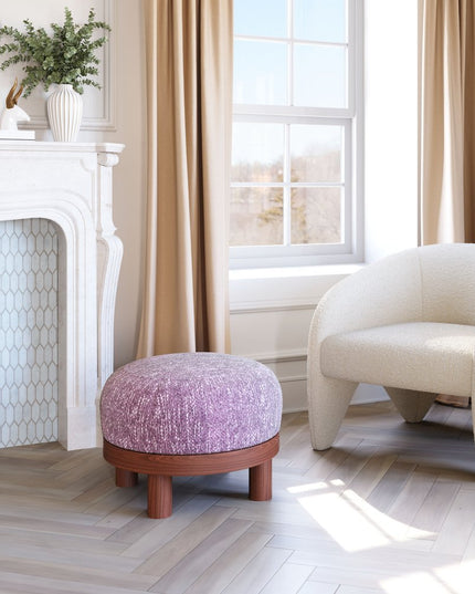 23" Brown Fabric Round Ottoman