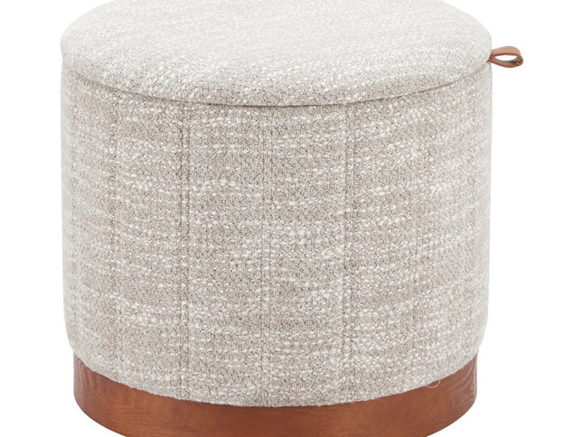 21" Gray and Brown Fabric Round Ottoman With Storage