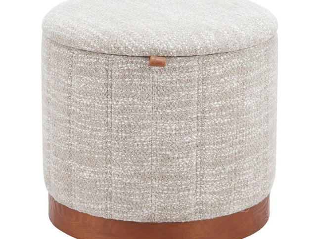 21" Gray and Brown Fabric Round Ottoman With Storage