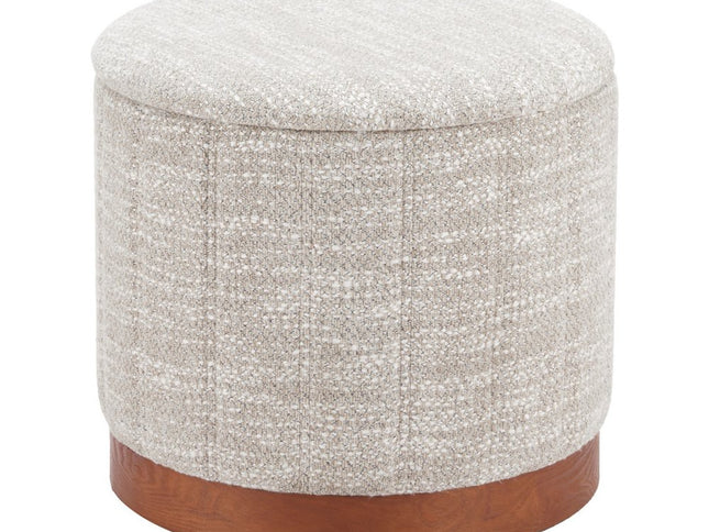 21" Gray and Brown Fabric Round Ottoman With Storage