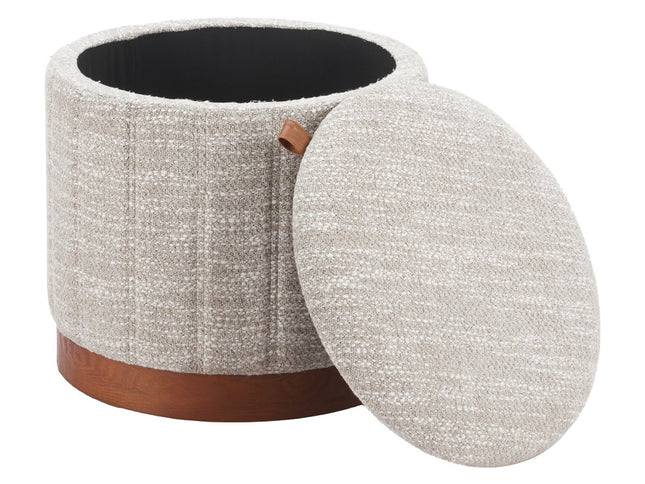 21" Gray and Brown Fabric Round Ottoman With Storage
