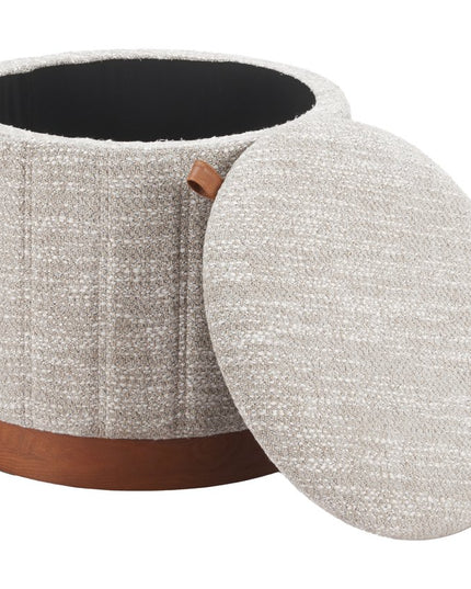 21" Gray and Brown Fabric Round Ottoman With Storage