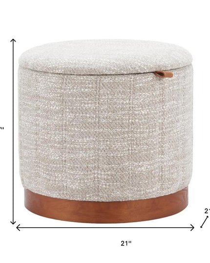 21" Gray and Brown Fabric Round Ottoman With Storage
