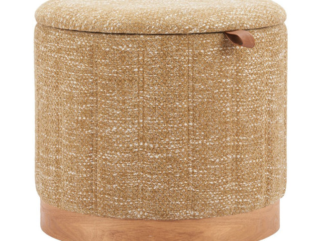 21" Yellow and Natural Fabric Round Ottoman With Storage