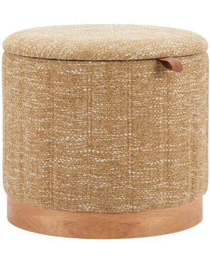 21" Yellow and Natural Fabric Round Ottoman With Storage