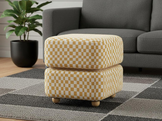 19" Natural and Yellow Fabric Ottoman