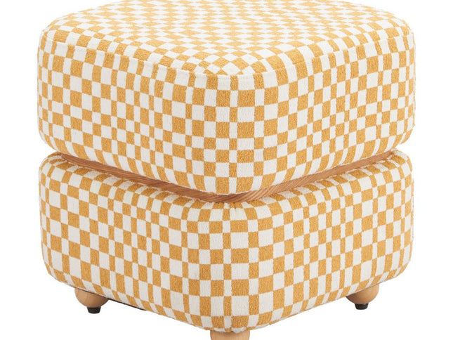 19" Natural and Yellow Fabric Ottoman
