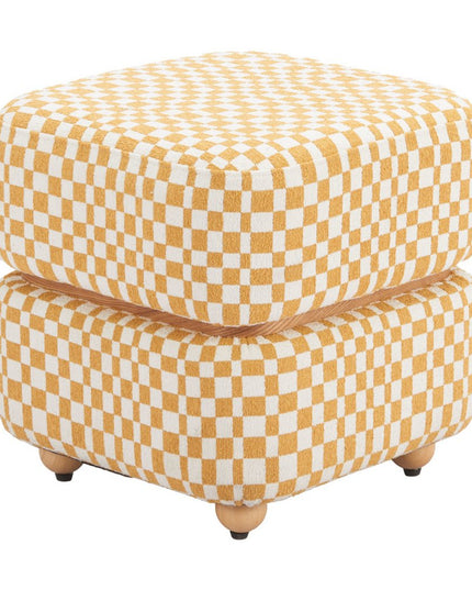 19" Natural and Yellow Fabric Ottoman