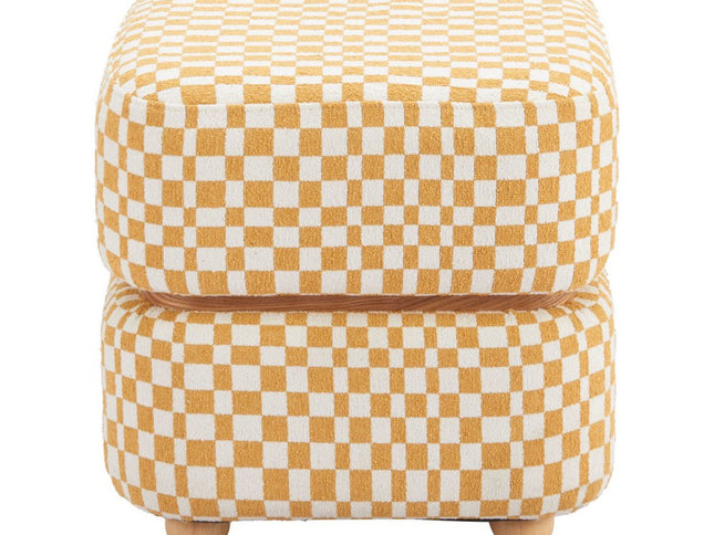 19" Natural and Yellow Fabric Ottoman