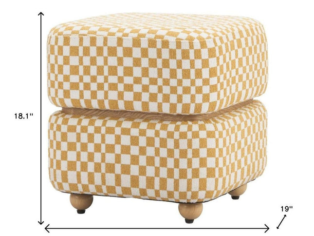 19" Natural and Yellow Fabric Ottoman