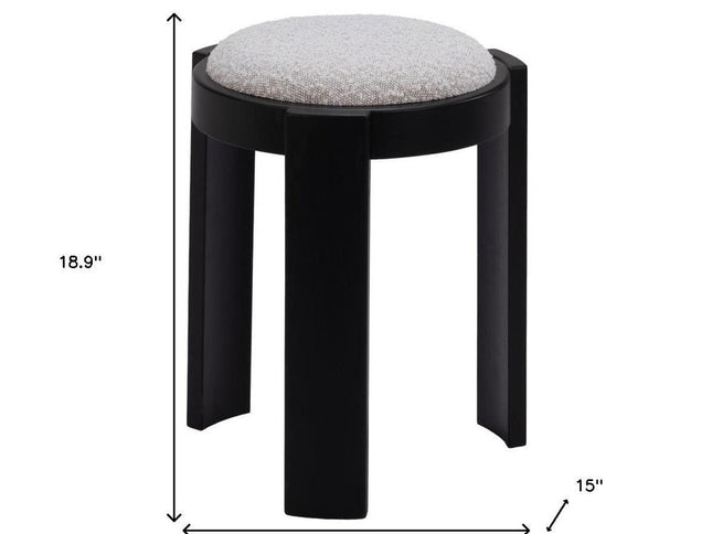 15" Gray and Black Fabric Round Ottoman