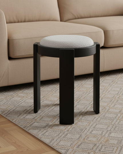 15" Gray and Black Fabric Round Ottoman