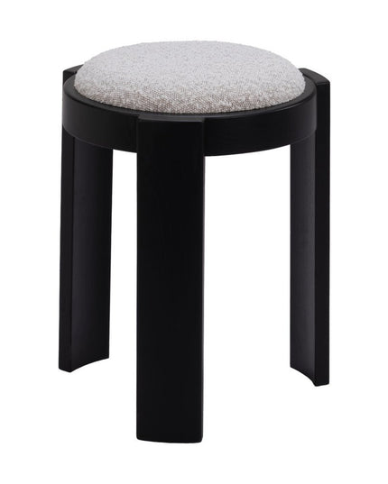 15" Gray and Black Fabric Round Ottoman
