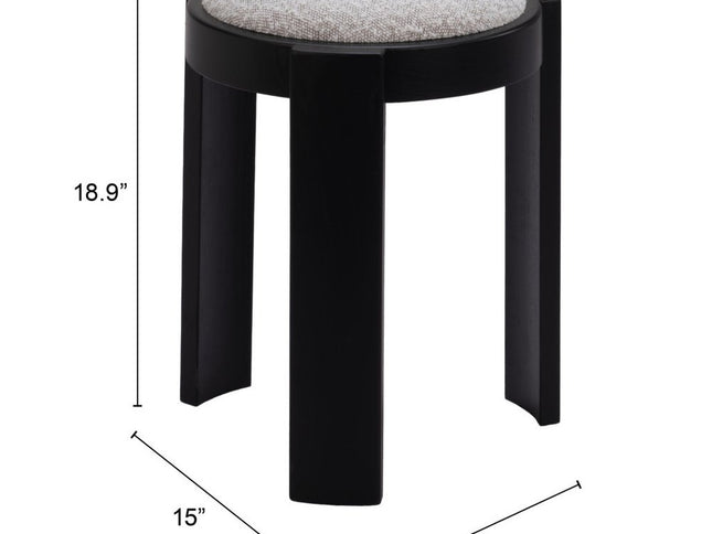 15" Gray and Black Fabric Round Ottoman