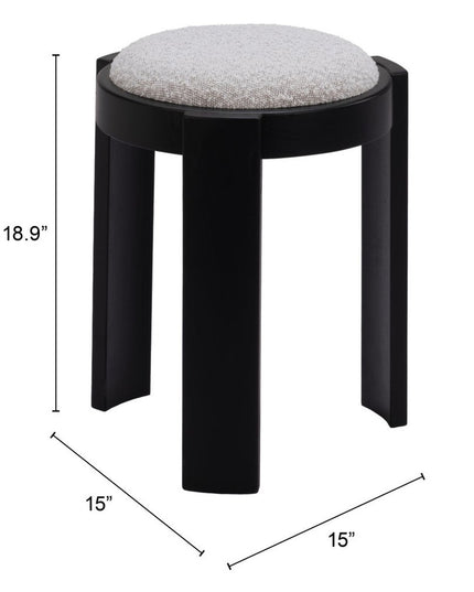 15" Gray and Black Fabric Round Ottoman