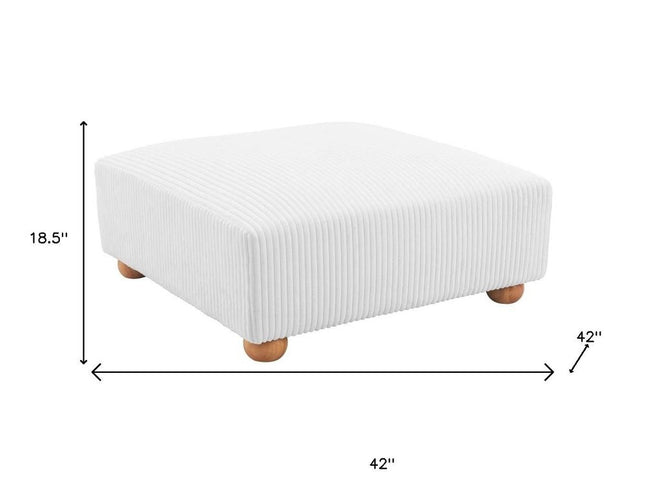 42" White and Natural Corduroy And Fabric Ottoman