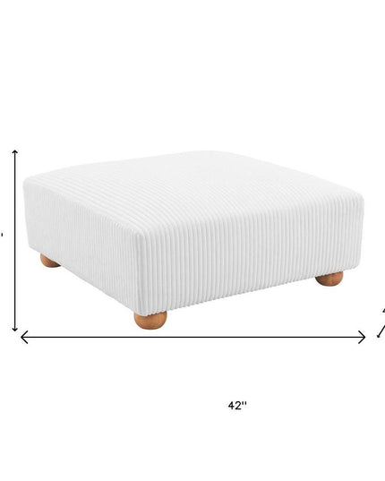 42" White and Natural Corduroy And Fabric Ottoman