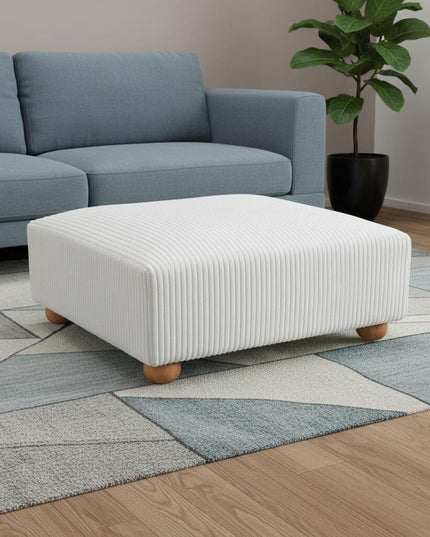 42" White and Natural Corduroy And Fabric Ottoman