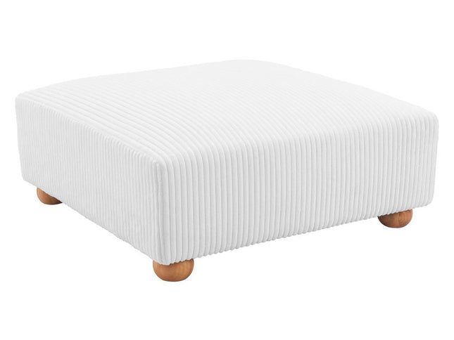 42" White and Natural Corduroy And Fabric Ottoman