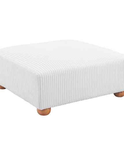 42" White and Natural Corduroy And Fabric Ottoman