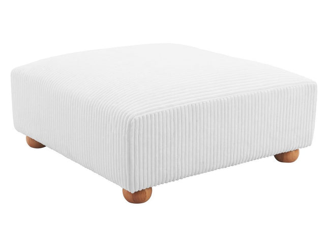 42" White and Natural Corduroy And Fabric Ottoman
