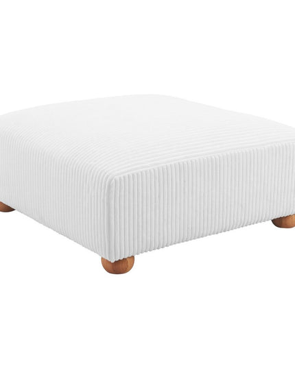 42" White and Natural Corduroy And Fabric Ottoman