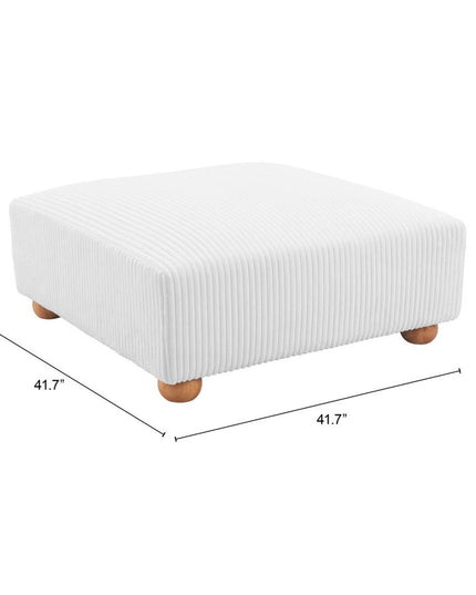 42" White and Natural Corduroy And Fabric Ottoman