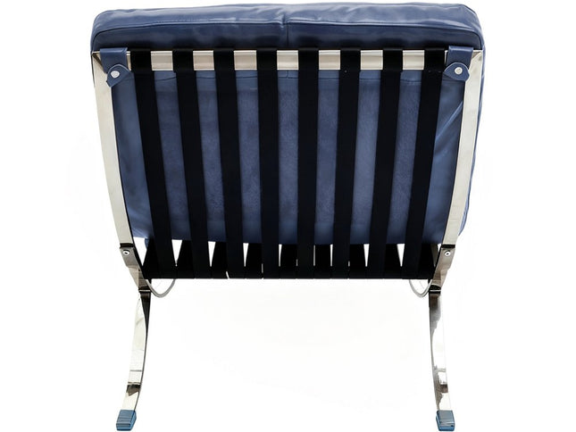 29" Blue and Silver Tufted Leather and Upholstered Folding Lounge Chair