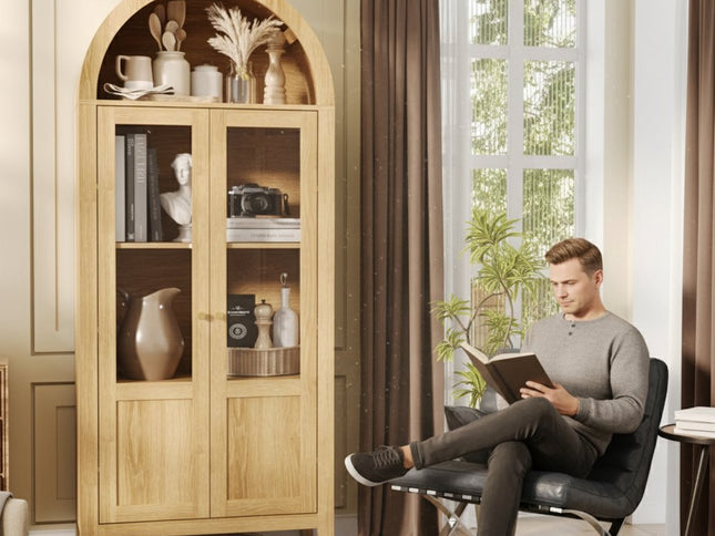 29" Black and Silver Tufted Leather and Upholstered Folding Lounge Chair