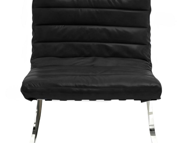 29" Black and Silver Tufted Leather and Upholstered Folding Lounge Chair