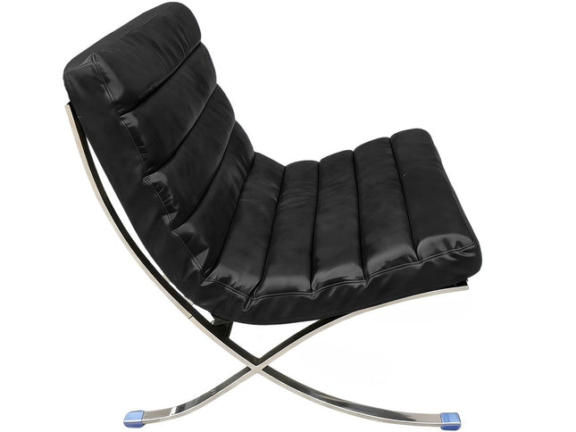 29" Black and Silver Tufted Leather and Upholstered Folding Lounge Chair