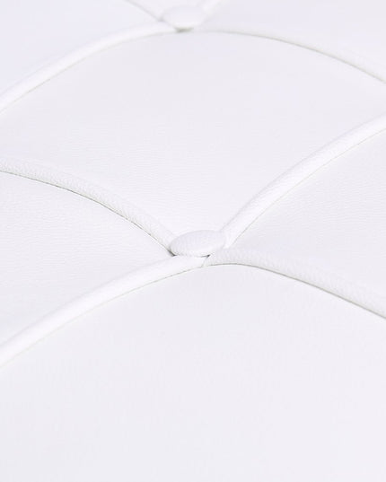 20" White and Silver Leather Tufted Ottoman