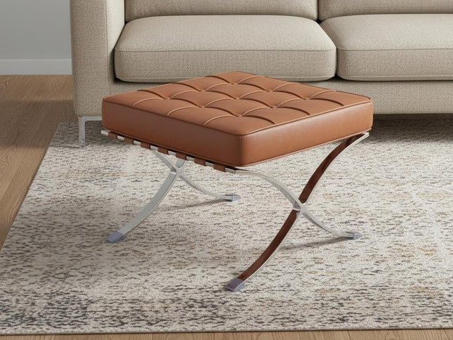 20" Amber and Silver Leather Tufted Ottoman