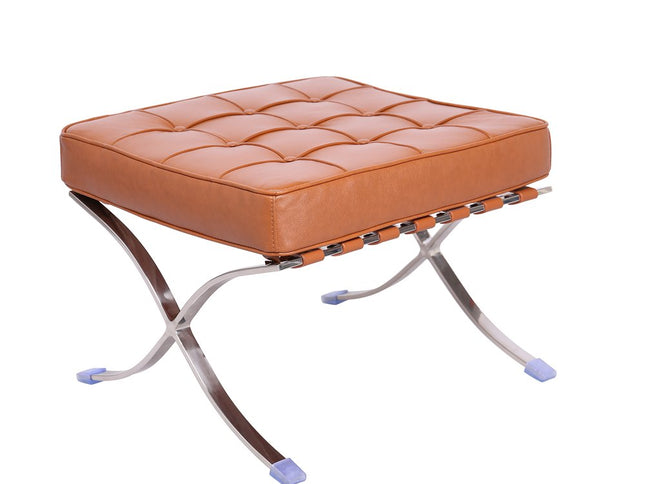 20" Amber and Silver Leather Tufted Ottoman