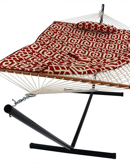 Red Geometric Spreader Bar Hammock Hammock Stand Included
