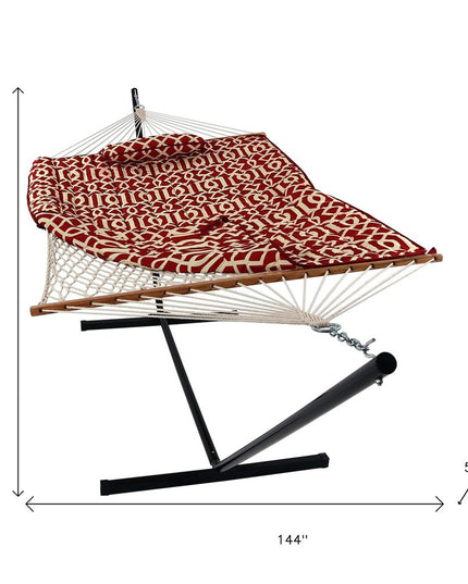 Red Geometric Spreader Bar Hammock Hammock Stand Included
