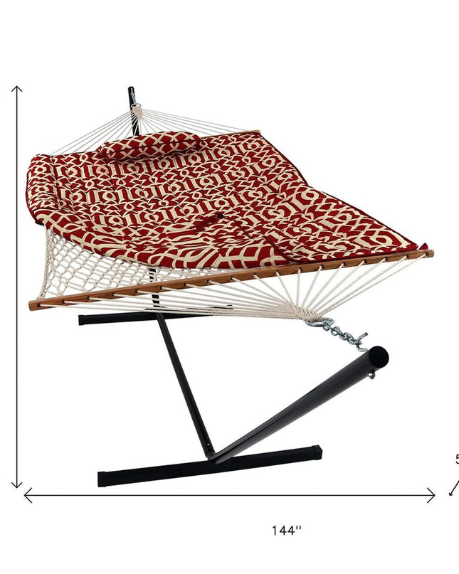 Red Geometric Spreader Bar Hammock Hammock Stand Included