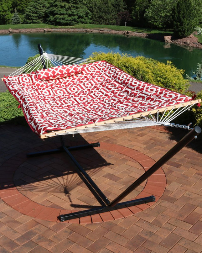 Red Geometric Spreader Bar Hammock Hammock Stand Included